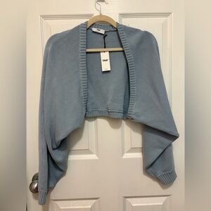 Aritzia TNA Gramercy shrug dew blue